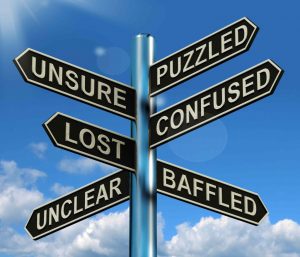 puzzled, unsure, and lost sign post