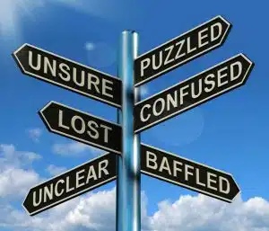 puzzled, unsure, and lost sign post